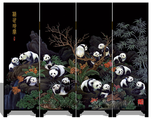 熊猫屏风（4片）